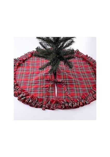 Bimotif Yılbaşı Çam Ağacı Örtüsü, Pamuklu Ekose 60 cm