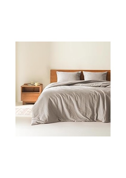 Spaces Taupe Ikiz Yorgan Seti - 2 Parça Nefes Alabilir Waffle Dobby Dokuma Doku Yorgan Setl