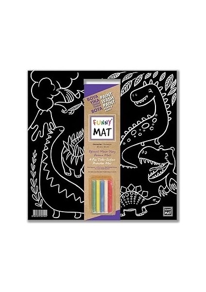 Akademi Çocuk Funny Mat Black (Tebeşirli) Dinazorlar