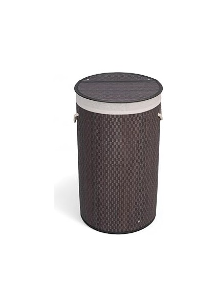 Deconox El Yapımı Hasır Katlanır Çamaşır Sepeti Yuvarlak 55 Litre (35CM*35CM*61CM), Doğal Malzemede