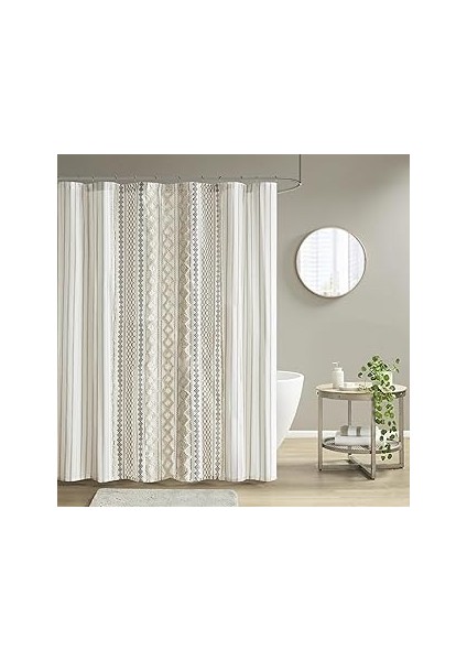 Ink+Ivy Imani Püsküllü ŞÖNIL%100 Pamuk Duş Perdeleri Makinede Yıkanabilir, Ev Banyo Dekoru K