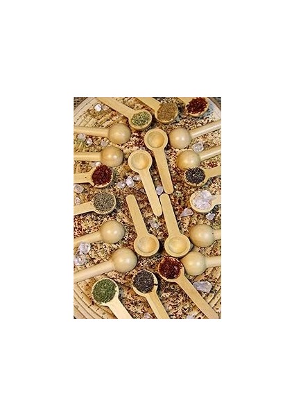 Bev 12'li Ahşap Baharatlık - Ölçek Kaşığı - Ahşap Kaşık 7 cm Ahşap