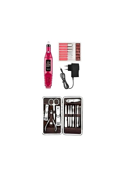Elektrikli Tırnak Törpü Seti ve Çantalı Tırnak Makası Cımbız Törpü 12 Parça Manikür Pedikür Seti