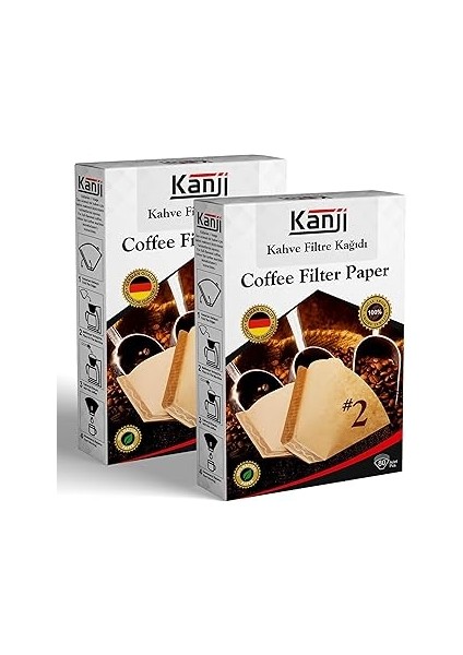 Kanji 2 Adet Filtre Kahve Kağıdı 80'li Ebat : 1x2 : 2 | Coffee Filter Paper | Kahverengi. Ağartı