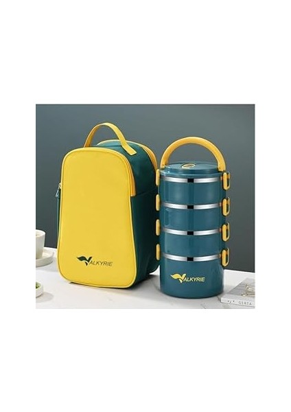 Valkyrie 4 Gözlü Çelik Termal Çanta Okul, Piknik ve Seyahat Için Taşınabilir Bento Kutusu Yemek Kab