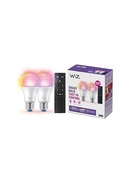 Wiz 2'li Başlangıç Paketi 8.5W A60 E27 Akıllı Ampul (60W Eşdeğer) Uzaktan Kumandalı