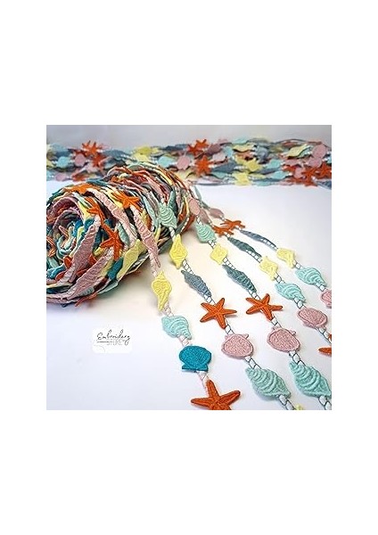 Deniz Kabukları Motifli Şerit Nakış Modeli | Nakış Aksesuar (Pembe Halat)