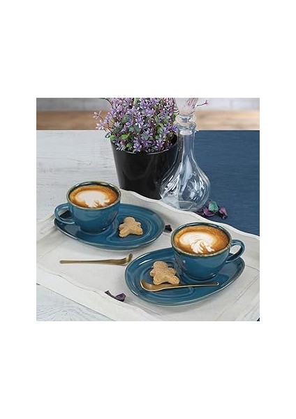 Keramika Safir Damla Kahve Sunum Seti 4 Parça 2 Kişilik