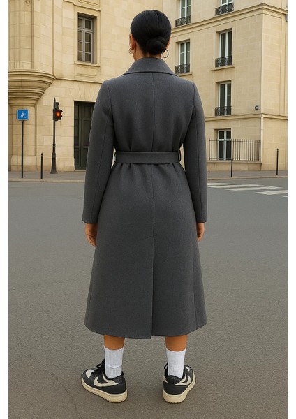 Kadın Kruvaze Salaş Trend Füme Kaşe Kaban