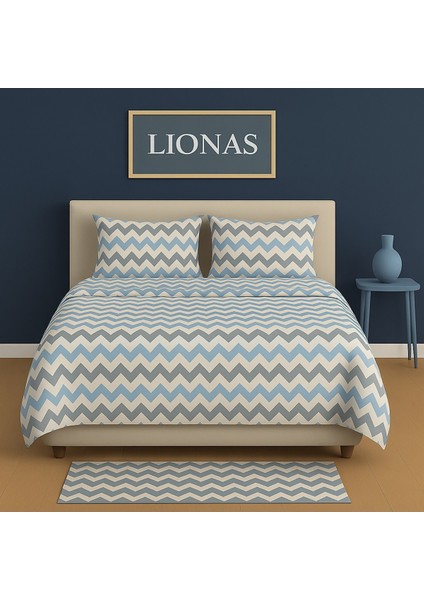 Çift Kişilik Desenli Nevresim + 2 Adet Kapaklı Yastık Kılıfı