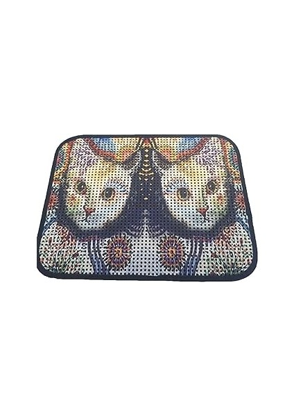 Miapet Elekli Desenli Kedi Tuvalet Önü Paspası 60 x 45 cm Beyaz Kedi
