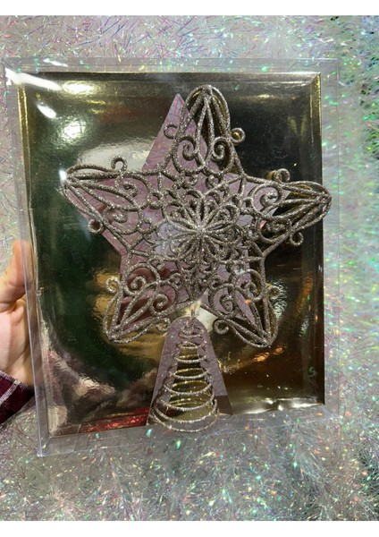 Kar Desenli Yılbaşı Yıldızı, 24 Cm, Gri, Şık ve Şirin Dekorasyon Parçası