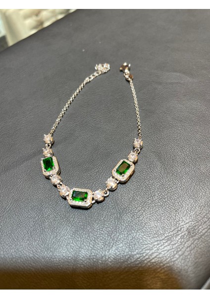 Ithal Yeşil Taşlı Üçlü Baget Kadın Gümüş Bileklik fiyatları