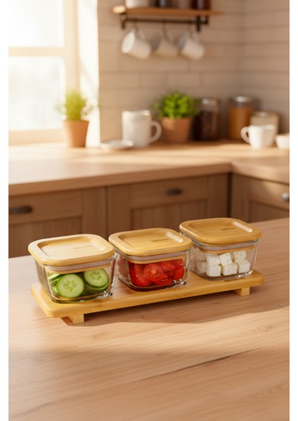 Lunaya 3'lü Bambu Standlı Kahvaltılık Küçük Boy