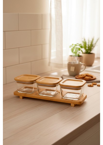 Lunaya 3'lü Bambu Standlı Kahvaltılık Küçük Boy modelleri