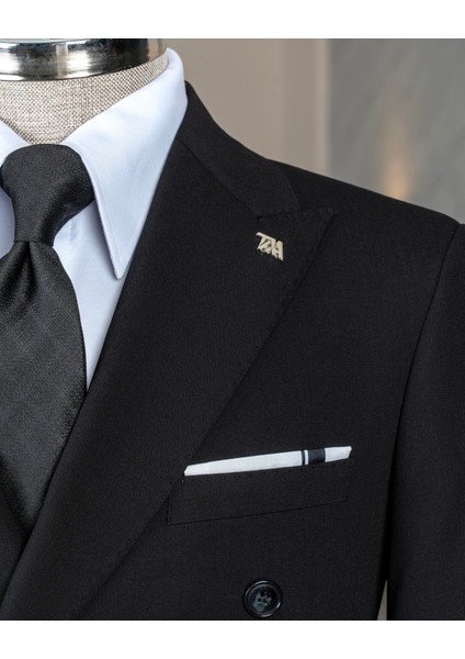 Italyan Stil Kruvaze Ceket Pantolon Takım Elbise Siyah T14087 fiyatları