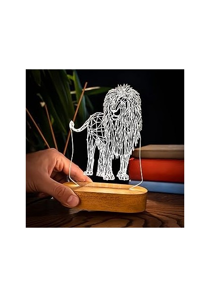 Geometrik Aslan Tasarımlı 3D LED Gece Lambası