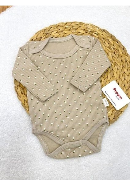 Çiçek Desenli Kabartmalı Uzun Kollu Yumuşak Bebek Badi – 0-3 Ay – 3-6 Ay – 6-9 Ay – 9-12 Ay 0-3 Ay - Somon