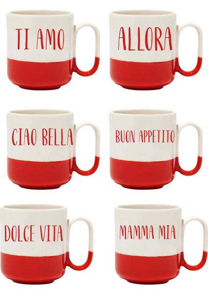 Ti Amo,dolce Vita, Allora, Ciao Bella, Buon Appetito, Mamma Mia Pro Kupa Seti- Hediye Seramik Kupa