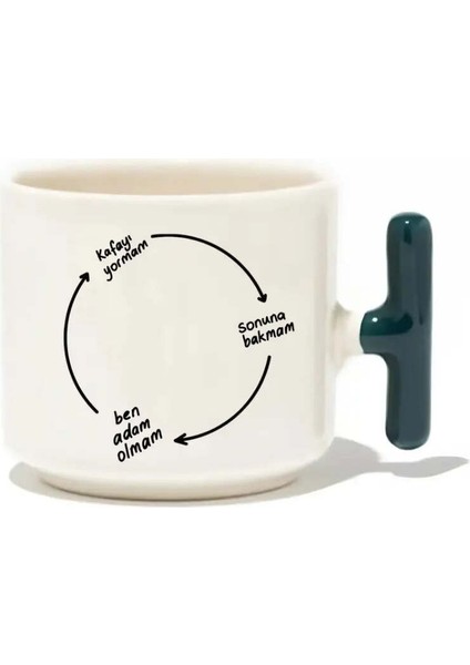 Kafayı Yormam Sonuna Bakmam Ben Adam Olmam Latte Fincanı- Hediye Seramik Kupa