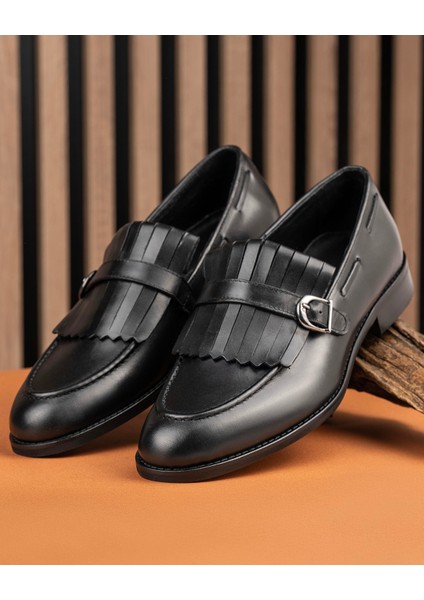 Italyan Stil Iç Dış Naturel Deri Erkek Ayakkabı Siyah T14616
