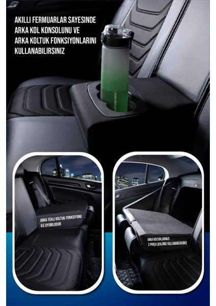 Fiat Siena Uyumlu Yarı Deri Oto Koltuk Kılıfı 5li Set Alya Seri Siyah modelleri