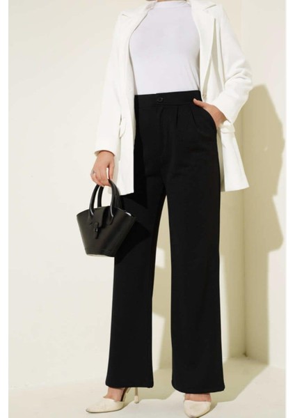 Kadın Ithal Krep Kumaş Pileli Esnek Palazzo Pantolon – Şık ve Rahat Kesim | Siyah & Kahve | S-Xl