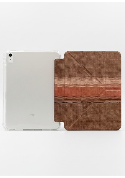 iPad 11 A16 2025 10. Nesil 10.9 Kılıf Retro Kahve Geometrik Desenli Kalem Bölmeli Şeffaf Arka Akıllı Kapak fiyatları