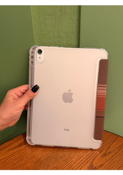 iPad 11 A16 2025 10. Nesil 10.9 Kılıf Retro Kahve Geometrik Desenli Kalem Bölmeli Şeffaf Arka Akıllı Kapak indirimleri