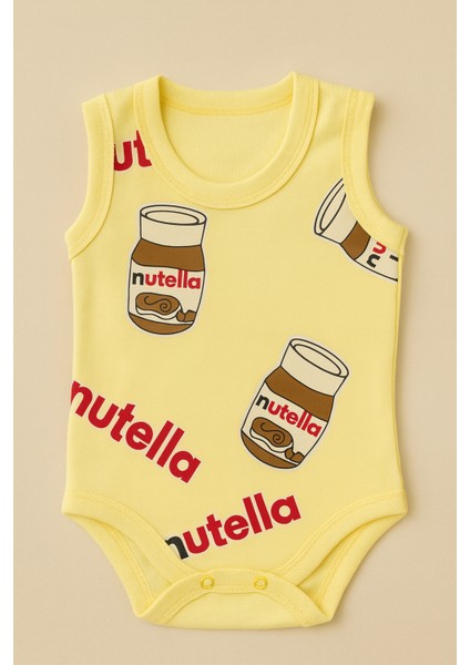 Nutella Baskılı Kolsuz Sarı Badi – Yenidoğan & Bebek Kısa Tulum Yumuşak Pamuk Kumaş0-3/3-6/6-9/9-12 Ay 3-6 Ay