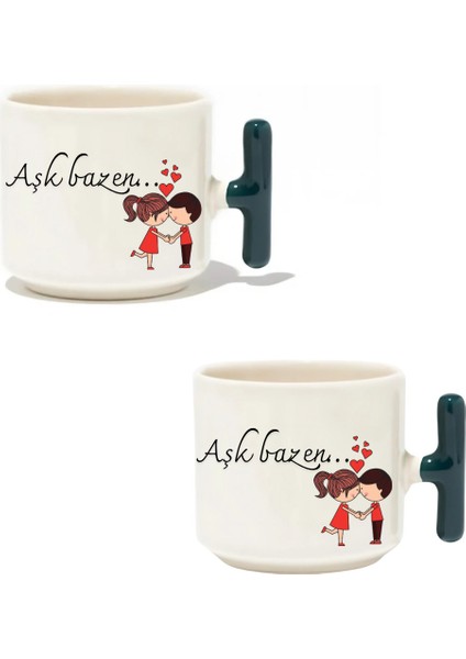 Aşk Bazen... 2'li Latte Fincanı - Hediye Seramik Kupa