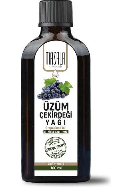 Üzüm Çekirdeği Yağı 100 ml – Saf Soğuk Pres Cam Şişe Üzüm Çekirdeği Yağı (Vitis Vinifera Seed Oil)