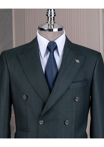 Italyan Stil Slim Fit Kruvaze Ceket Pantolon Kombin Takım Elbise Yeşil T14663 fiyatları