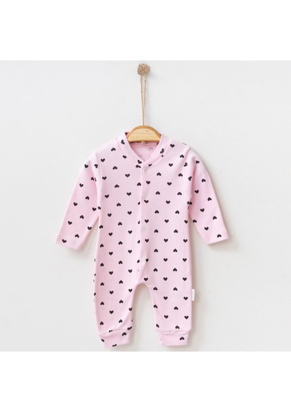 Pembe Kalp Desenli Yumuşak Bebek Tulum – 0-3 Ay – 3-6 Ay – 6-9 Ay 0-3 Ay