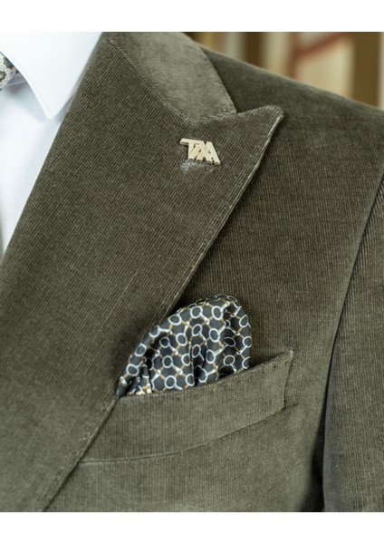 Italyan Stil Slim Fit Kruvaze Kadife Ceket Pantolon Takım Elbise Haki T14974 fiyatları