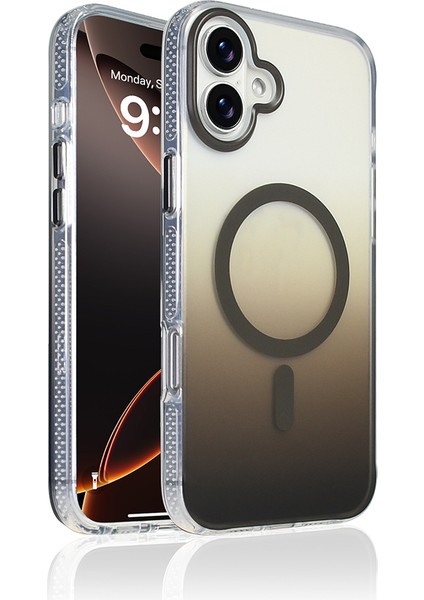 iPhone Uyumlu 16 Kılıf M-Safe Şarj Özellikli Transparan Renk Geçişli Zore Toros Kapak-Gri