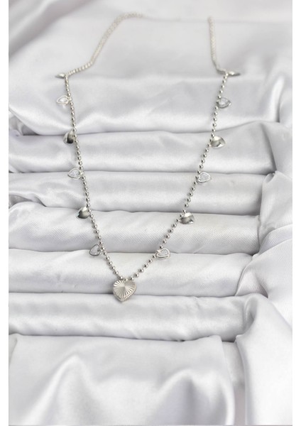 Pirinç Gümüş Renk Kalp Model Kadın Kolye - TJ-BKO10653 fiyatları