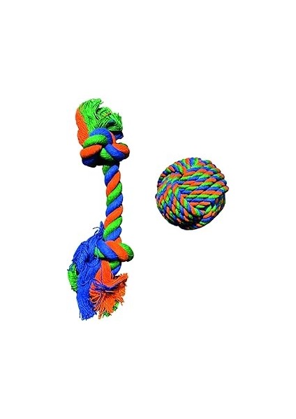 Evcil Hayvan Diş Kaşıma Oyun Top ve Ipleri (Mavi̇-Yeşi̇l-Sari Orta Boy Halat, Sesli Top)