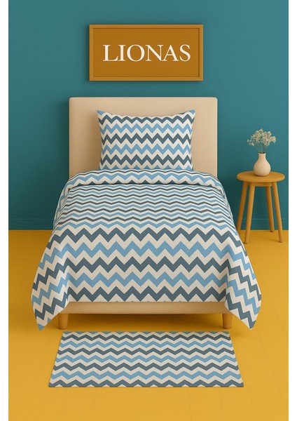 Tek Kişilik Desenli Nevresim + 1 Adet Kapaklı Yastık Kılıfı