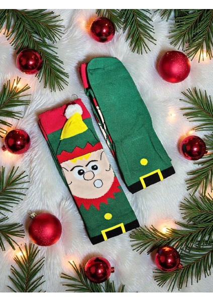 - Yılbaşı Temalı Pon Pon Detaylı Dizaltı Çorap – Özel Tasarım - Hediye Paketli