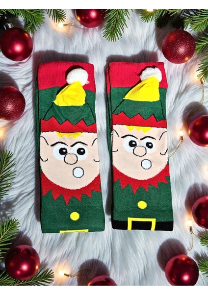 - Yılbaşı Temalı Pon Pon Detaylı Dizaltı Çorap – Özel Tasarım - Hediye Paketli fiyatları