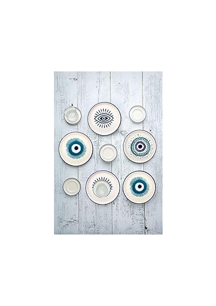 Kevin Seramik Hand Made 18 Parça 6 Kişilik Nazar Boncuklu Kahvaltı ve Çay Seti