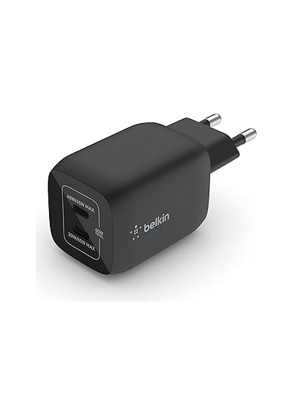 Belkin 65W Dual USB Type C Duvar Şarj Cihazı, Gan Teknolojisi ile Hızlı Şarj Güç Dağıtımı 3.0, USB