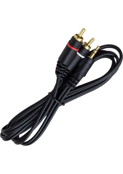 Powermaster PM-4283 2 Rca Erkek + 3.5 mm Stereo Erkek Gold 1.5 Metre 1.kalite Kablo