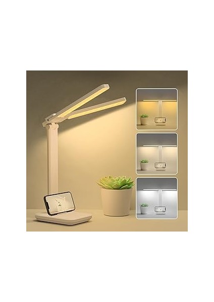 Hepside Çift Kafa Masa Lambası LED Kısılabilir, Kademesiz Karartma 3 Renk Sıcaklığı Seviyeleri Göz