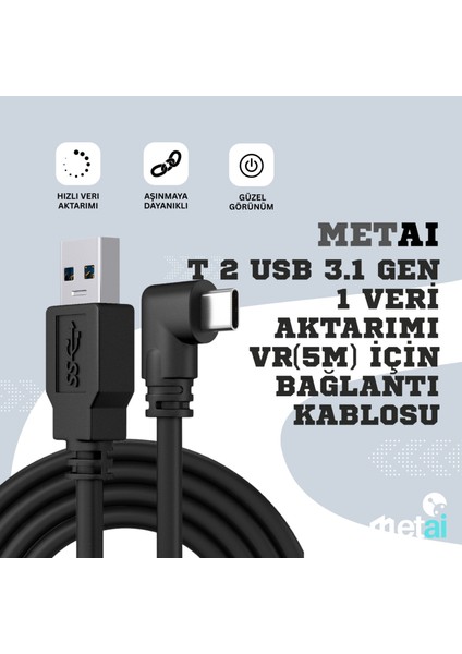 5m USB 3.2 Gen1 Type-C Vr Link Kablo Meta Quest 2 & Quest Pro Uyumlu 5gbps Veri Transferi, Süper Hızlı Şarj, 90 Derece Ergonomik Tasarım, Pc-Vr Bağlantı Kablo fırsatları
