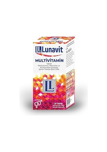 Lunavi̇t Multivitamin, Mineraller ve Kırmızı Kore Ginsengi Içeren 30 Tablet