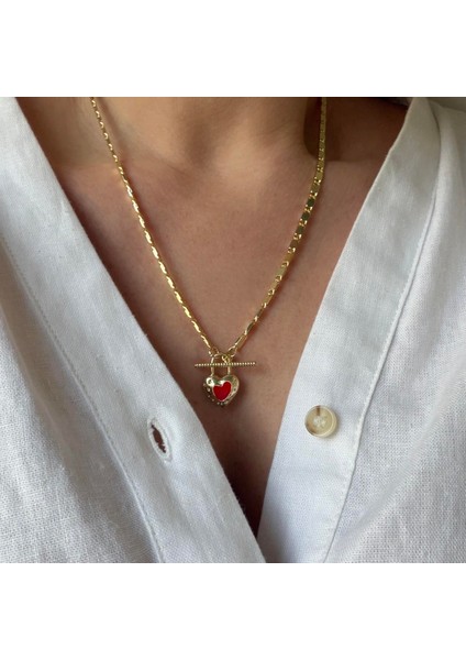 Çelik Kırmızı Kalp Kolye