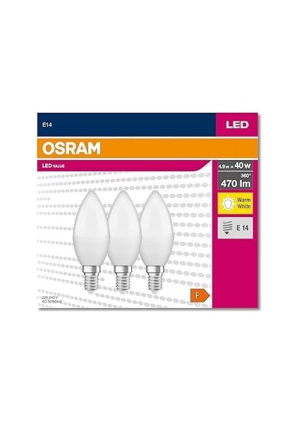 Osram LED Klasik Mum Lamba Sarı Işık 470 Lamba E14 3'lü