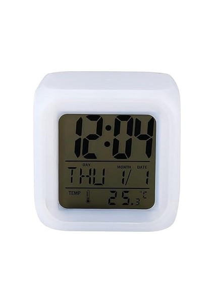 Mobee 7 Renk Değiştiren Alarmlı Dijital Küp Saat Beyaz